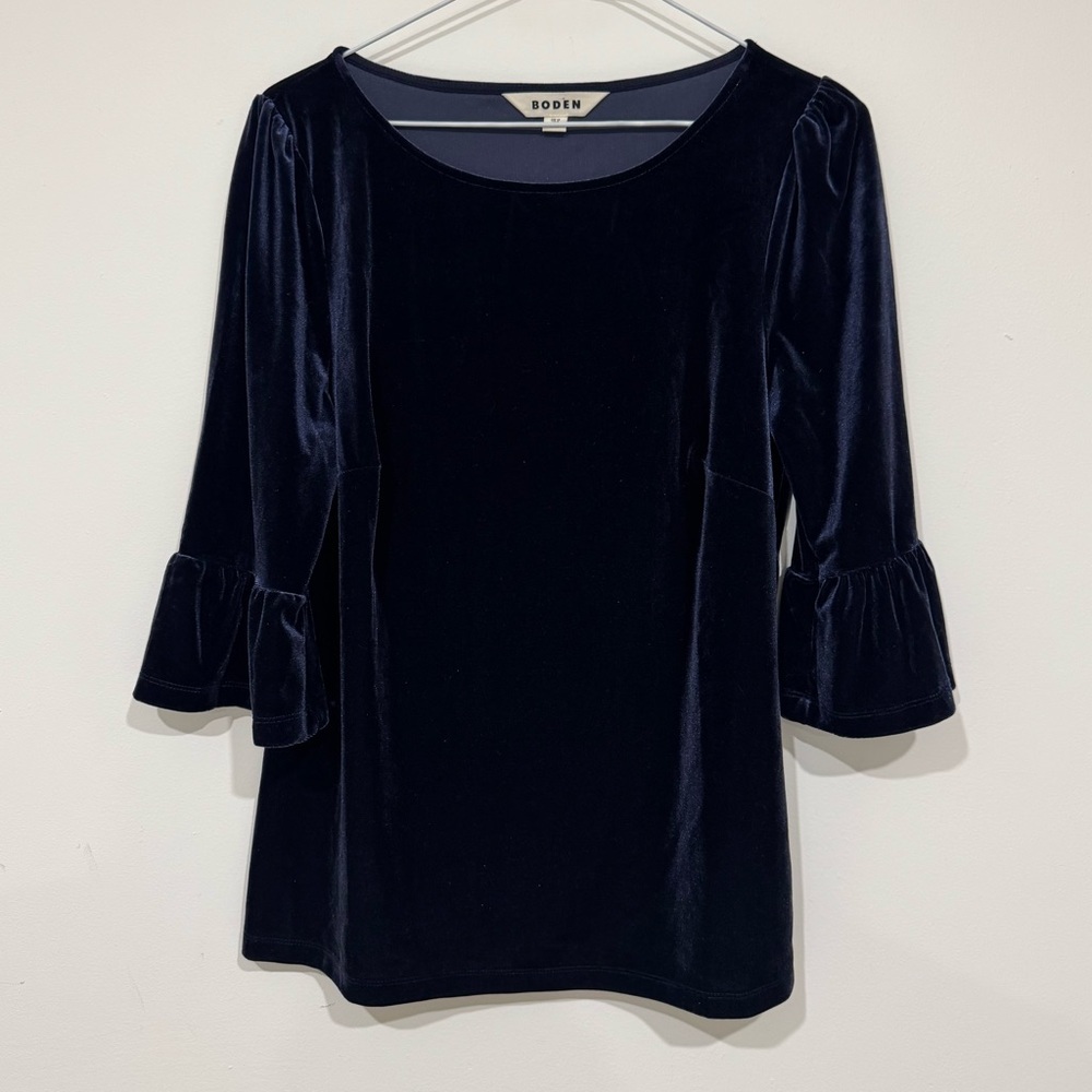 Boden Womens Velvet Top 3/4 Sleeve Ruffle Size 8 US